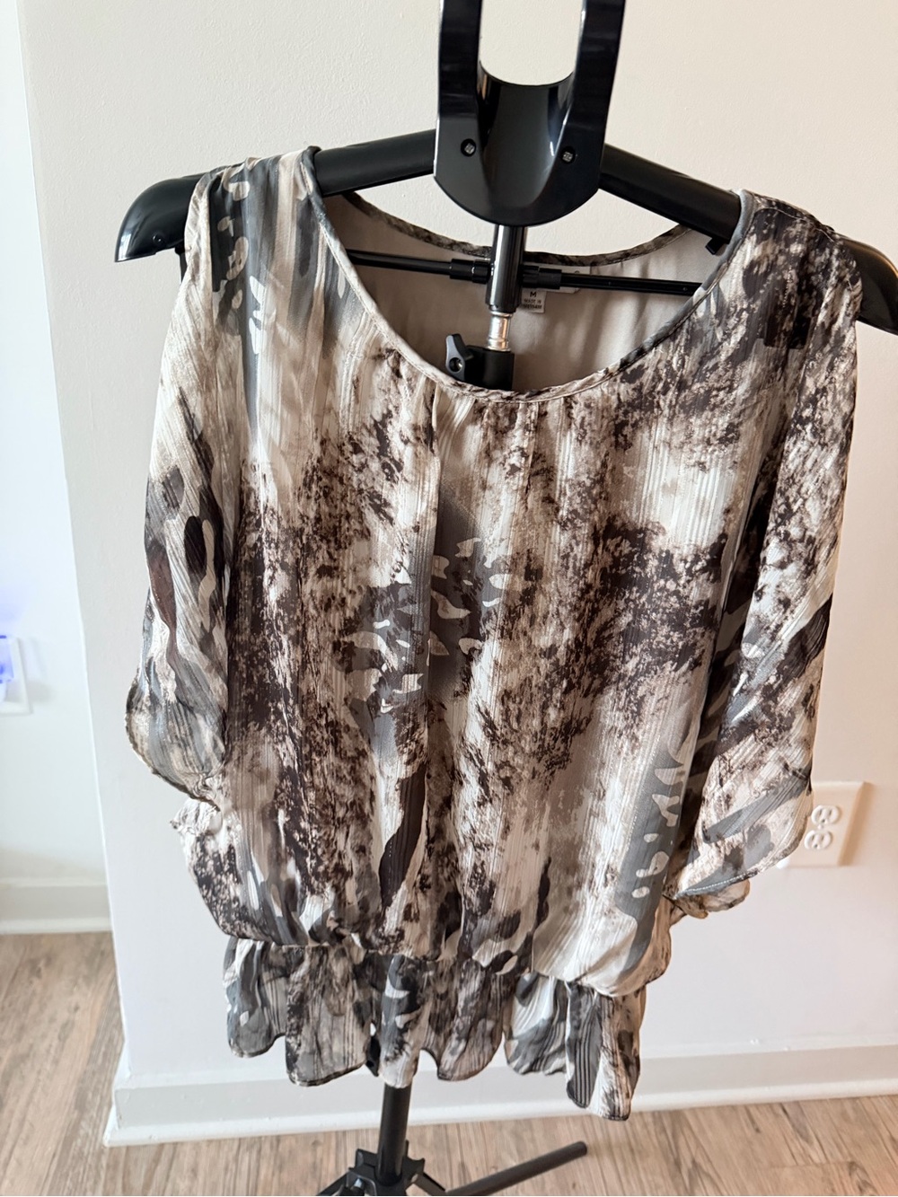 Rebecca Malone Sheer Abstract Print Blouse - Black, Cream